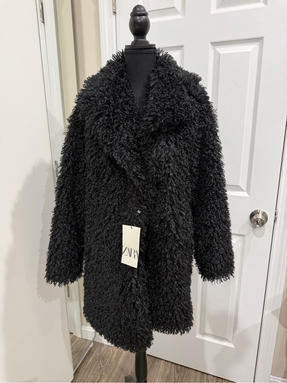 ZARA Black Teddy Faux-Shearling Coat